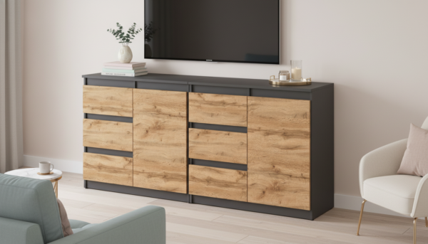 Zestaw 160cm 2x Komoda Aga 80 cm Antracyt Wotan 6 szuflad 2 drzwi do salonu